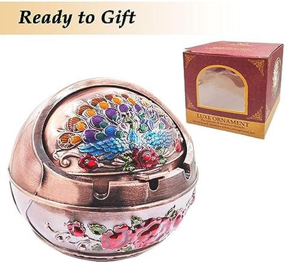 Hourwof Smokeless Ashtray with Lid, Peacock Windproof Ashtrays - Image 7
