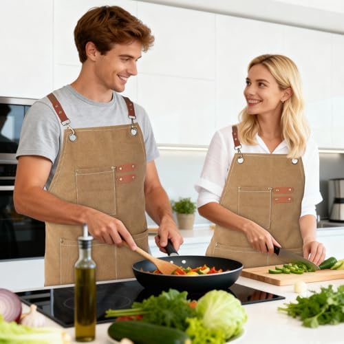 Aprons For Women Men With Large Pockets, Waterproof Cotton Chef Aprons For - Image 6