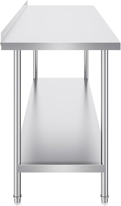 VEVOR 24 x 72 x 36 Inch Stainless Steel Work Table, Commercial Food Prep Worktable Heavy Duty Prep Worktable, Metal Work Table with Adjustable Height for Restaurant, Home and Hotel