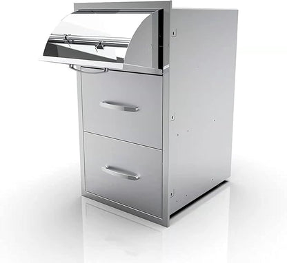 BBQ Outdoor Kitchen Drawers Stainless Steel 3-Drawer BBQ Drawer Enclosed Built-in Drawer Flush Mount for Outdoor Kitchens & BBQ Islands,17Wx30Hx21D Inch