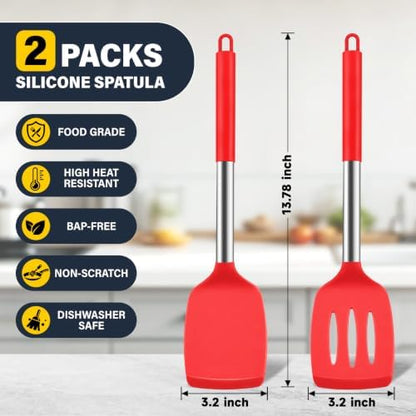 2 Pack Silicone Spatula Set, Solid & Slotted Turner - Image 2