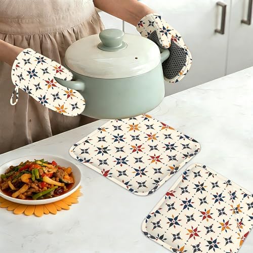 Colorful Line Flowers Oven Mitts and Pot Holders Sets of 4, Heat Resistant - Image 7