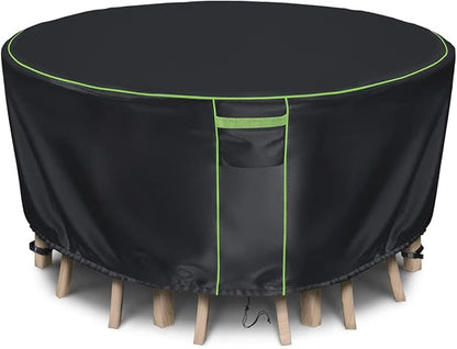 Round Patio Table Cover for Outdoor Table Chairs Set,600D Outdoor Furniture Cover Waterproof,Tear Resistance and Anti-UV,48" Dia x 28" H,Black
