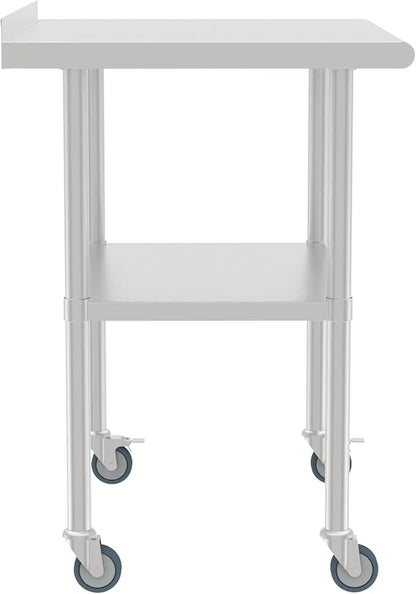 24x30 Inch Stainless Steel Work Table with Backsplash and Undershelf, Casters, Commercial Prep Table, Heavy Duty Kitchen Workbench, NSF Certified