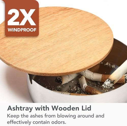 Outdoor Ashtray with Lid, 2 Pack Stainless Steel Ash Tray - Image 3