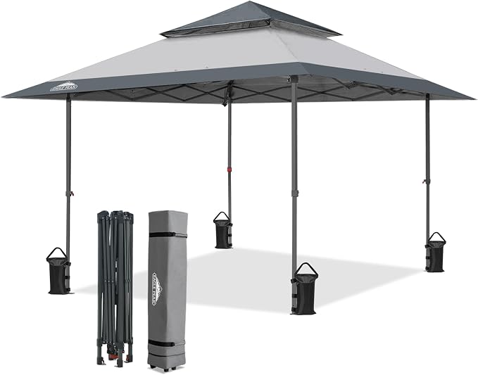 EAGLE PEAK 13x13 Pop Up Canopy Tent, Auto Extended Eaves, Light Gray | Easy by EAGLEPEAK