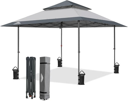 EAGLE PEAK 13x13 Pop Up Canopy Tent, Auto Extended Eaves, Light Gray | Easy by EAGLEPEAK