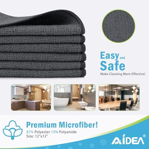AIDEA Gray Microfiber Cleaning Cloth-12PK, Cleaning Rags 12"x 12" Absorbent - Image 2