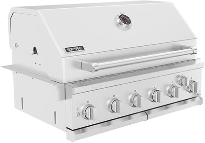 Spire Premium 6 Burner Built In Gas Grill Island Head, Stainless Steel 36 Inch Propane Grill with Rear Burner, 73,000 BTUs, 904 SQ In Racks with Dual Fuel Compatibility - 740-0781P