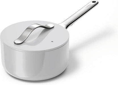 Caraway Nonstick Ceramic Sauce Pan with Lid (1.75 qt) - Non Toxic, PTFE & PFOA Free - Oven Safe & Compatible with All Stovetops (Gas, Electric & Induction) - Gray