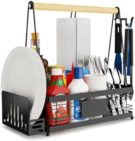 Grill Caddy with Plate Holder and Paper Towel Holder, Picnic BBQ Condiment by GUIBUKEYAN