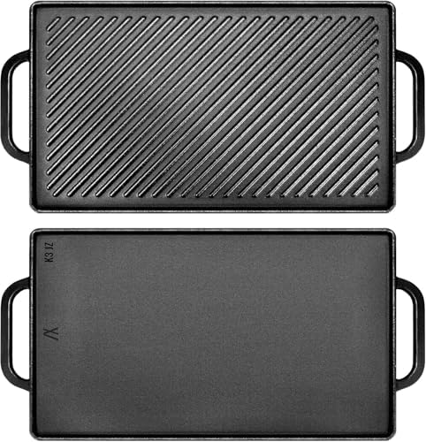 GasSaf Cast Iron Griddle 15x9 Inch, Reversible Double-Sided 2-in-1 Griddle Plate by GasSaf