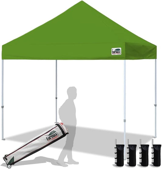 Eurmax USA Standard 10x10ft Patio Pop Up Canopy Tent for Outdoor Events Commercial Instant Canopies with Heavy Duty Roller Bag,Bonus 4 Canopy Sand Bags(Field Green)