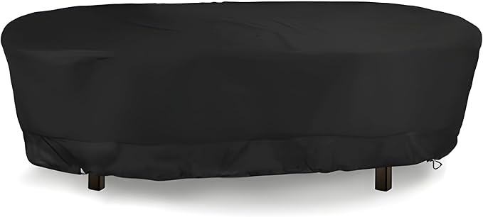Eevelle Meridian Patio Oval Table Cover with Marine Grade Fabric - Waterproof Outdoor Table Cover - Furniture Set Covers for Dining Table - Easy to Install - (25.5" H x 70" L x 48" W, Black)