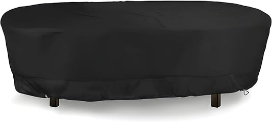 Eevelle Meridian Patio Oval Table Cover with Marine Grade Fabric - Waterproof Outdoor Table Cover - Furniture Set Covers for Dining Table - Easy to Install - (25.5" H x 66" L x 42" W, Black)