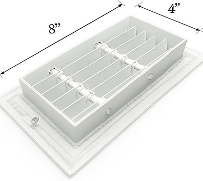 Premium 8" X 4" [Duct Opening] Linear Aluminum Bar Return Air Grille - White - White [Outer Dimensions: 10"W x 6"H] – for Ceiling, Wall Use- HVAC Vent Duct Cover Diffuser – [White]