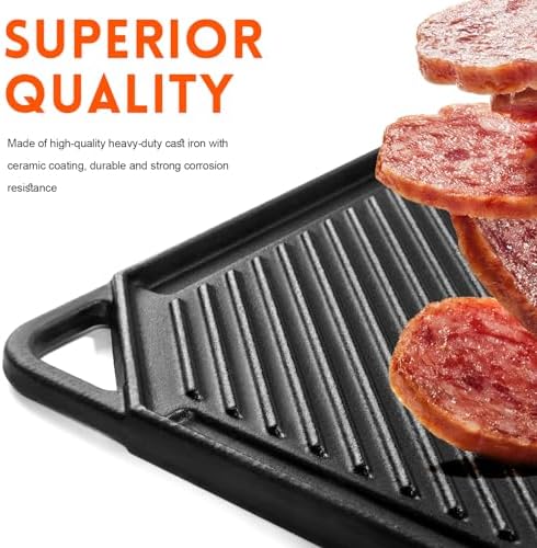 GGC Reversible Cast Iron Griddle, 20 x 10 Rectangular Griddle Pan - Image 3