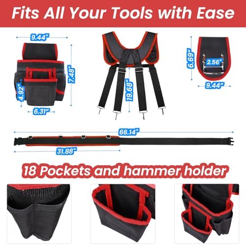 FamilyKit Tool Belt With Suspenders, Magnetic Heavy Duty Tool Belts - Image 2
