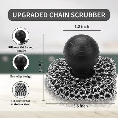Cast Iron Scrubber with Pan Scraper, 316 Chainmail Scrubber - Image 4