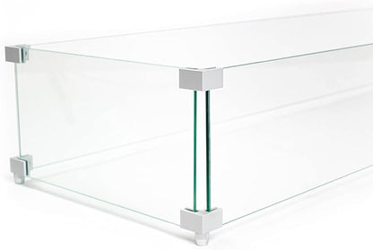 AMS Fireplace | Fire Pit Table Square/Rectangular Tempered Glass Wind Guard-Fire Flame Guard 1/4" Thick Wind Guard - Flame Guard (32" Long x 14" Wide x 8" High)