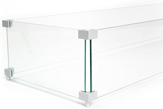 AMS Fireplace | Fire Pit Table Square/Rectangular Tempered Glass Wind Guard-Fire Flame Guard 1/4" Thick Wind Guard - Flame Guard (36" Long x 12" Wide x 7 High)