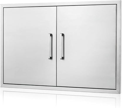 Outdoor Kitchen Door, 28" W21 H Outdoors Access Doors, Stainless Steel BBQ Double Door, Available for Outdoor Kitchen Island