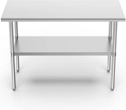 Stainless Steel Table for Prep & Work, 24x48 Inches, NSF Metal Commercial Heavy Duty Table with Adjustable Under Shelf and Foot for Restaurant, Home and Hotel