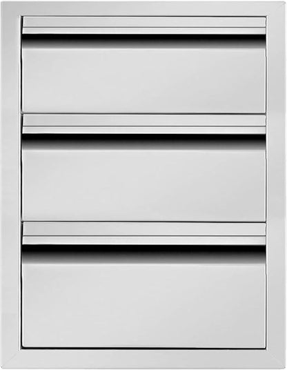 Outdoor Kitchen Drawers 14" W x 21" H x 23" D Triple BBQ Drawers Stainless Steel Built-in Drawer for Patio Grill Station or Outdoor Kitchen Island