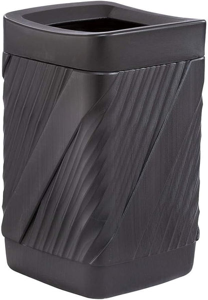 Safco 9372BL Twist Indoor Outdoor Open Top Plastic Trash Can, 32-Gallons, Touch-Free Disposal, Weather-Resistant, Ideal for Busy Environments, Black, 18.875"D x 18.875"W x 30"H