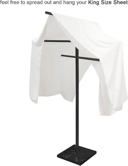 Marble Base Outdoor Standing Towel Rack for Swimming Pool, Hot Tub Or Spa, 304 Stainless Steel 6 Arms Standing Towel Sheet Holder Blanket Drying Rack Matte Black