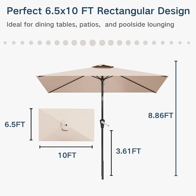 6.5' x 10' Rectangular Patio Umbrella Large Outdoor Market Umbrella w/UV - Image 9