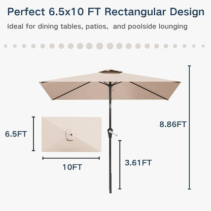 6.5' x 10' Rectangular Patio Umbrella Large Outdoor Market Umbrella w/UV - Image 9