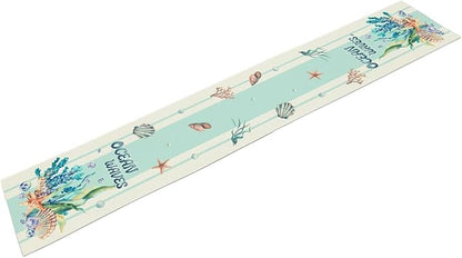 Nautical Coastal Table Runners, Blue Starfish Seashell Coral Summer Watercolor Undersea Ocean Waves Beach Table Center Decor for Holiday Party Kitchen Outdoor Farmhouse Table Decorations, 13" X 72"