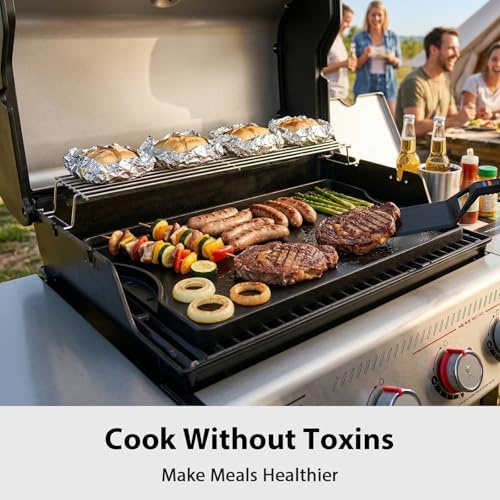 Utheer Reversible Griddle Kit, 19.5 x 10.5 Inch Ceramic Cast Iron Flat Top - Image 3