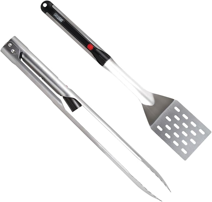 Grill Light Grill Spatula & Tongs Grilling Set | Restaurant Grade Stainless Steel | Super Bright LED Light to Grill in Dark | Waterproof & Dishwasher Safe | Camping Barbecue Grilling Tongs Spatula