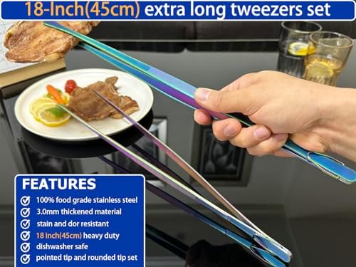 JETKONG 2 Pcs 18 Inch Stainless Steel Grill Tongs Heavy Duty Giant Tweezer Tongs - Image 3