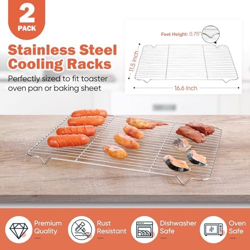 Homikit 16.6 x 11.5’’ Large Cooling Rack, 2 Pack Stainless Steel Wire Rack - Image 2