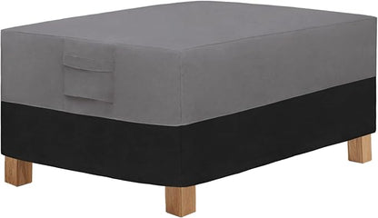 Easy-Going Patio Coffee Table Cover Small Outdoor Rectangular Table Cover, UV Resistant Waterproof Patio Furniture Ottoman Cover (48" Lx28 Wx16 H, Gray/Black)