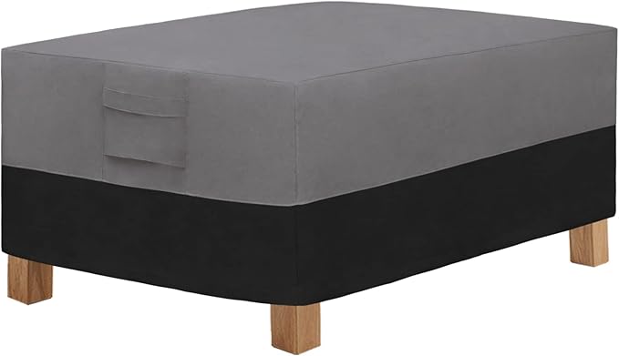Easy-Going Patio Coffee Table Cover Small Outdoor Rectangular Table Cover, UV Resistant Waterproof Patio Furniture Ottoman Cover (36" Lx22 Wx16 H, Gray/Black)