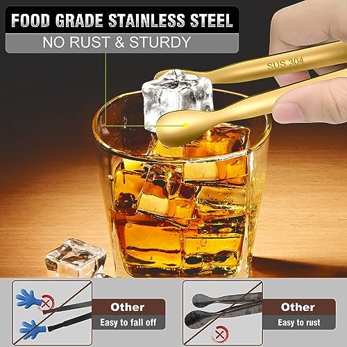 Walfos Small Gold Tongs For Serving, Food Grade Stainless Steel 4" Mini Tongs - Image 3