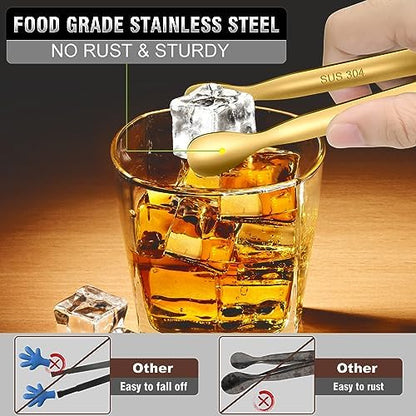 Walfos Small Gold Tongs For Serving, Food Grade Stainless Steel 4" Mini Tongs - Image 3