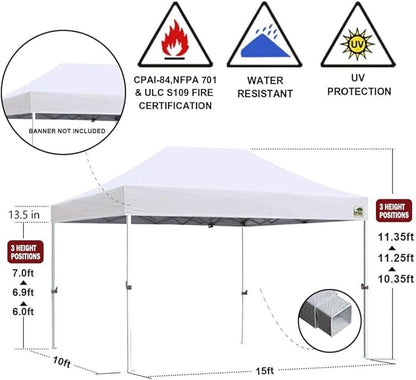 Eurmax USA 10'x15' Pop Up Canopy Tent Commercial Instant Canopies with Heavy Duty Roller Bag,Bonus 4 Sand Weights Bags (Beige)