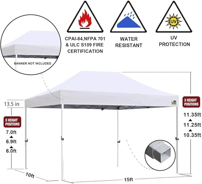 Eurmax USA 10'x15' Pop Up Canopy Tent Commercial Instant Canopies with Heavy Duty Roller Bag,Bonus 4 Sand Weights Bags (Orange)
