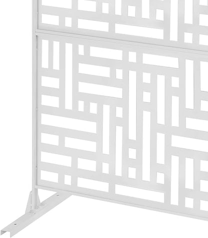 75" H×35" W Decorative Outdoor Privacy Screen with Stand, Outdoor Decor Privacy Fence Screen Metal Fence Panels, Free Standing Metal Divider for Patio Lawn Deck (White-Street)