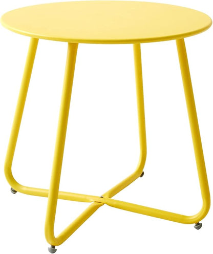Outdoor Table Small Patio Side Table Waterproof Round Metal Side Table Weather Resistant Portable Outdoor and Indoor End Table for Garden, Balcony, Yard (Yellow)