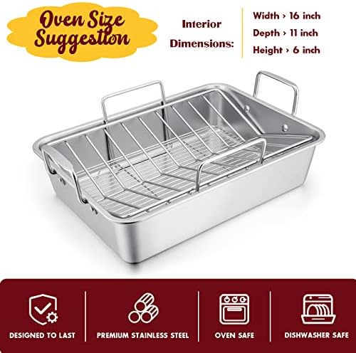 E-far 14 x 10.6 Inch Roasting Pan, Stainless Steel Turkey Roaster - Image 3
