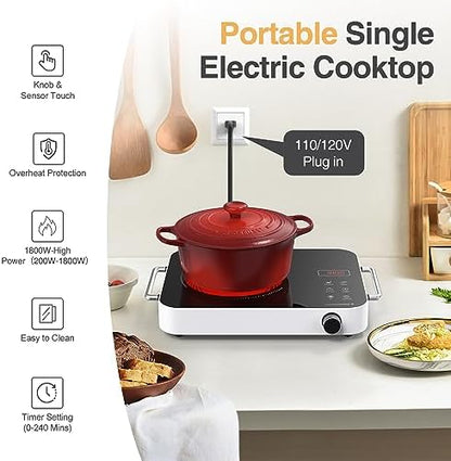 GIHETKUT Single Burner Electric Cooktop, 1800W 110V Electric Stove Top - Image 5