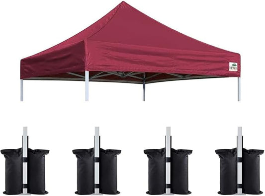 Eurmax USA Pop Up Canopy Replacement Canopy Tent Top Cover, Instant Canopy Top Cover ONLY,Bonus 4PC Pack Weight Bag (8x8,Burgundy)