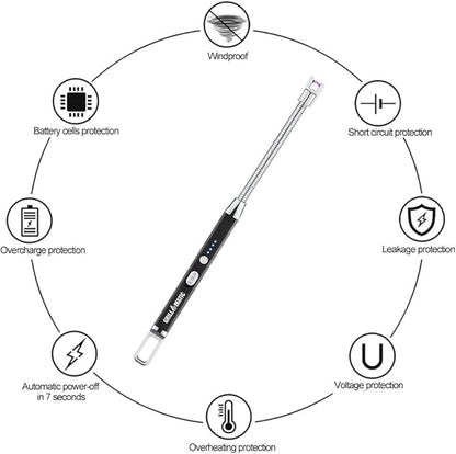Windproof, Rechargeable, Flexible Neck, Lithium Ion, Electronic, Butane Free, Flameless, USB Grill Lighter