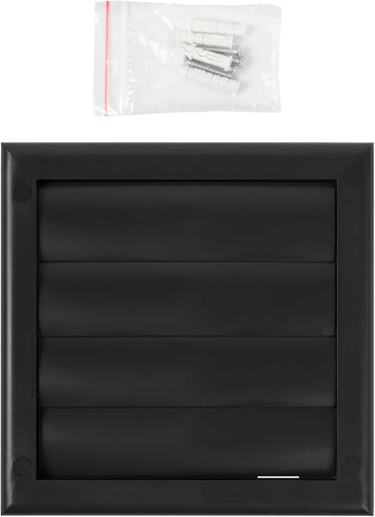 Plastic 4" Black Dryer Vent Cover with Flange - Exhaust Ventilation Grille with Shutters - Louvered Air Vent for Bathroom, Kitchen, Garage Various Ventilation Systems Ø3.9" / 7.5" x 7.5"